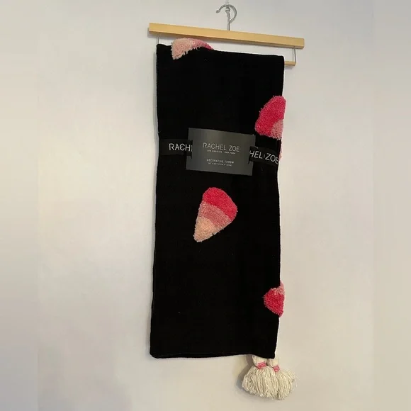 NWT Rachel Zoe Candy Corn Pink Black Throw Blanket Halloween Tassel Viral TikTok - Picture 2 of 7